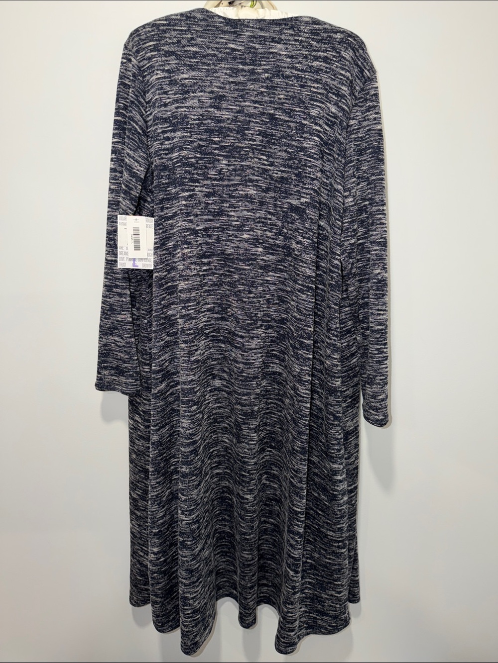LuLaRoe L Sarah Navy White Heather Long Duster - Picture 3 of 10